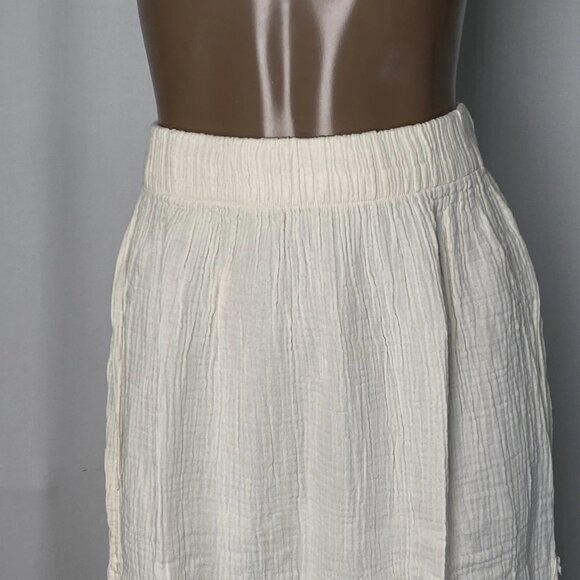 Ikikiz Women’s Crinkle Maxi Skirt One Size Off White — Elastic Waist & Side Slit - Picture 8 of 9